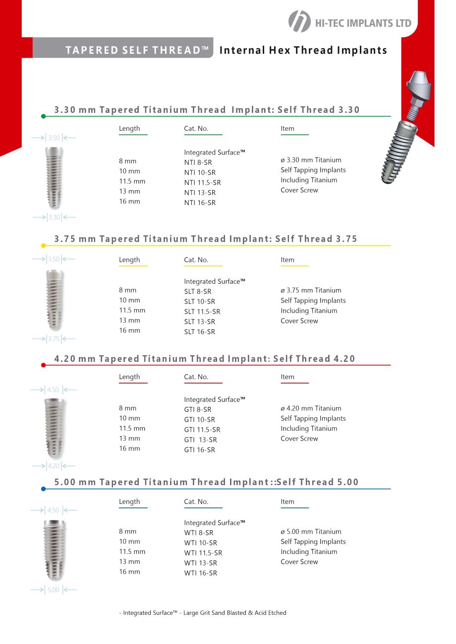 TAPERED SELF THREAD™ - Internal Hex Thread Implants