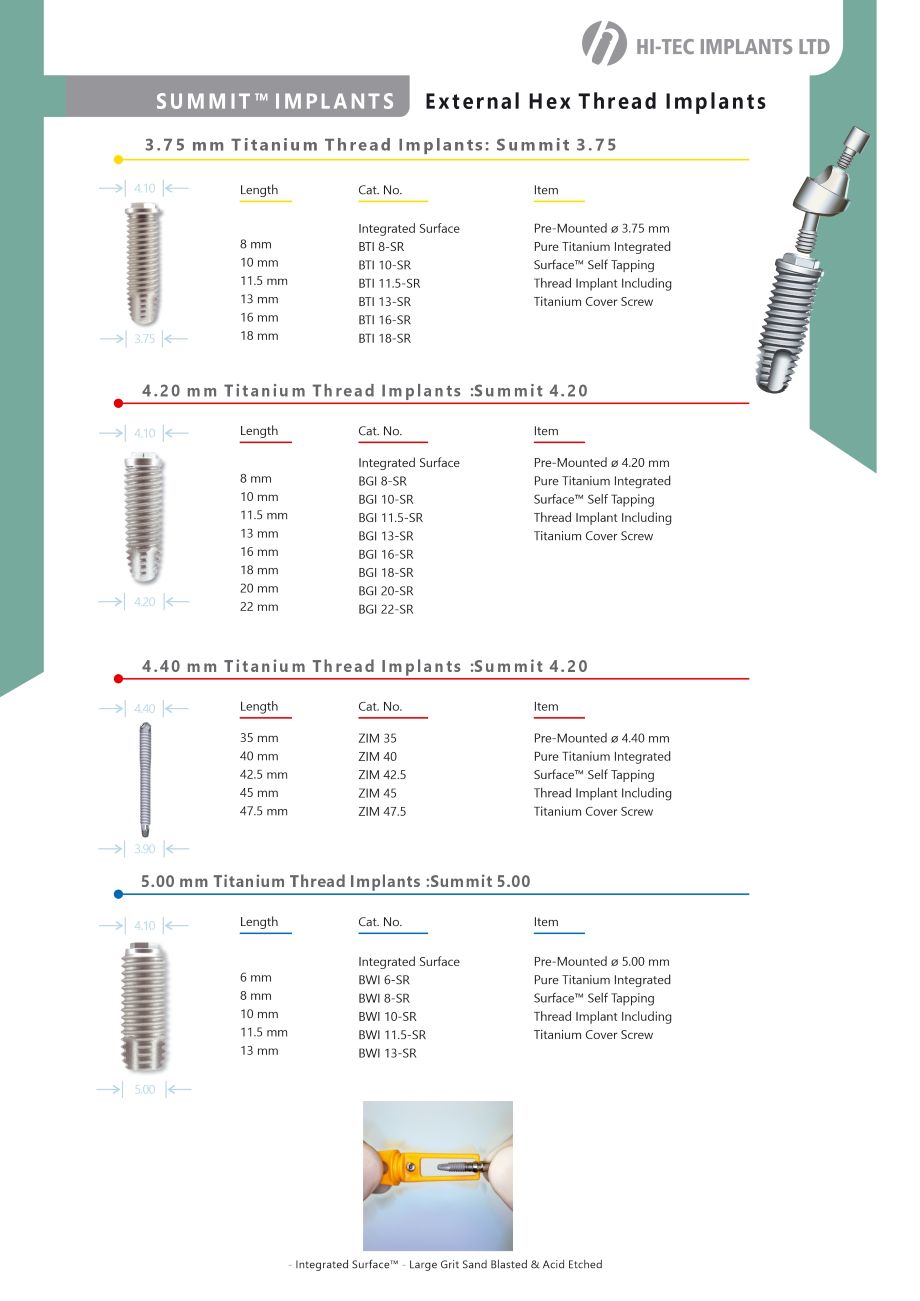 SUMMIT™ - External Hex Thread Implants