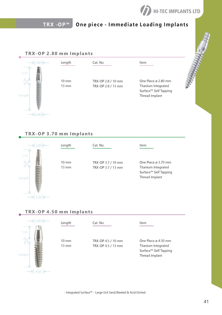 TRX-OP™ - One piece - Immediate Loading Implants